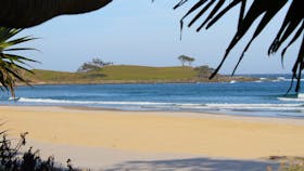 Looking back over the sand to Angourie Headland.