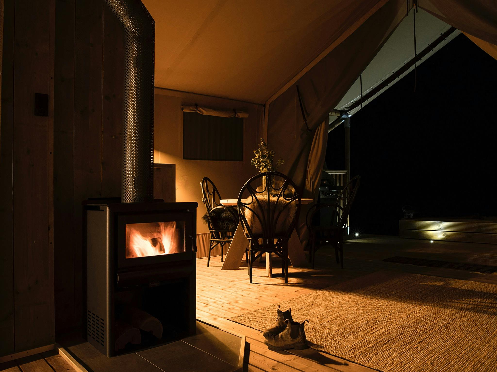 Cosy wood fire for cooler nights.