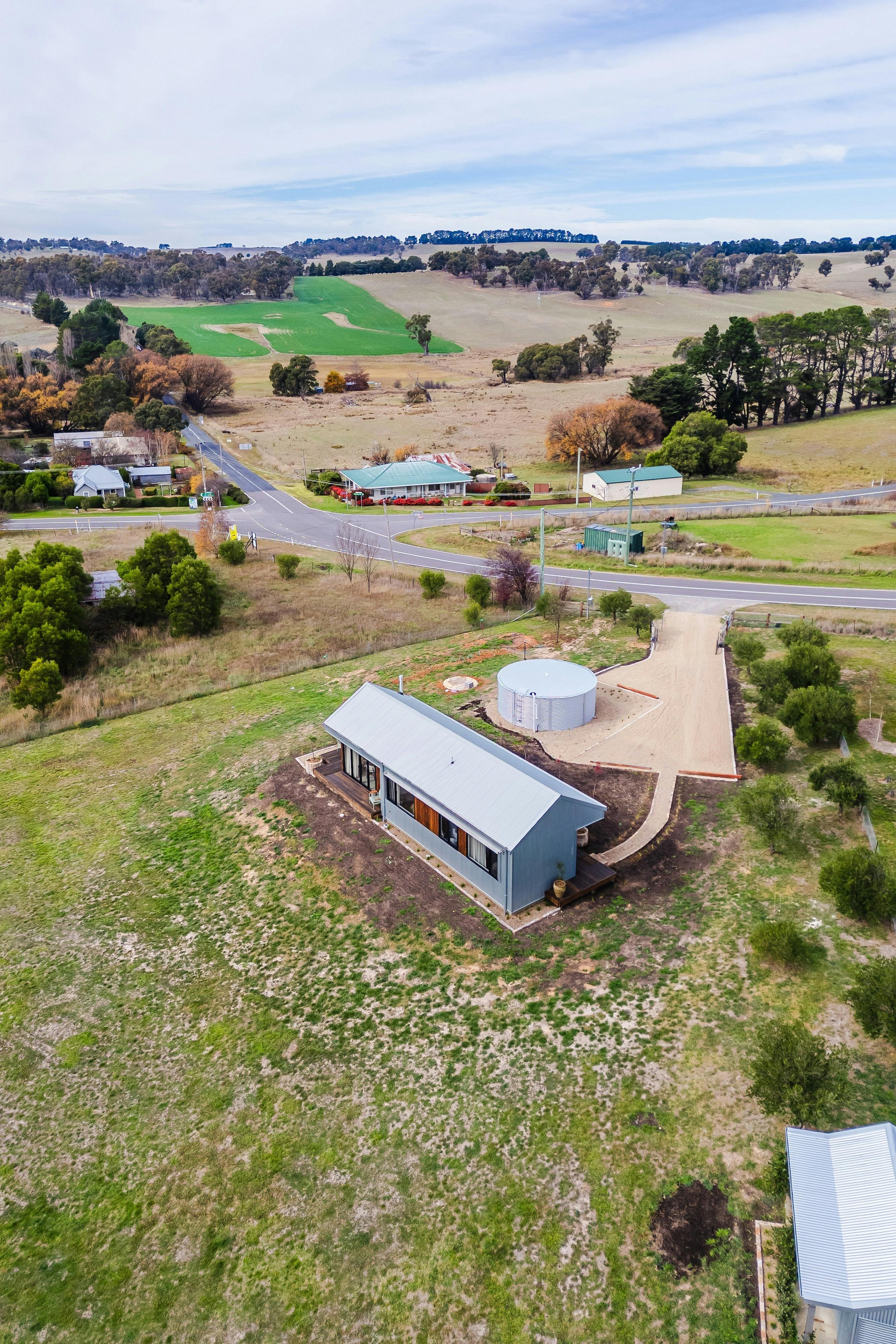 An overhead drone shot of a building
