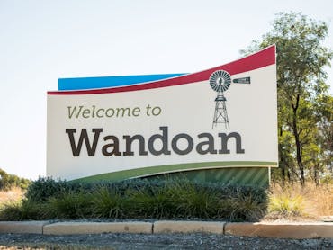 Welcome to Wandoan - signage welcomes you to this lovely little town in the Western Downs region. Welcome to Wandoan - signage welcomes you to this lovely little town in the Western Downs region.