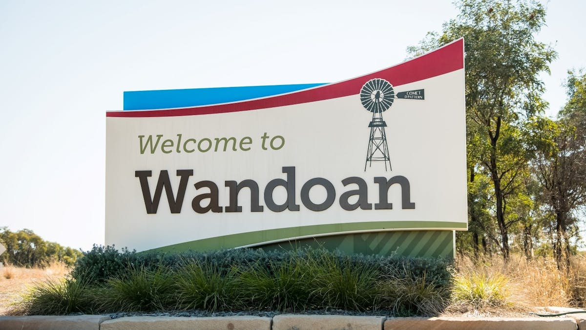 Welcome to Wandoan - signage welcomes you to this lovely little town in the Western Downs region.