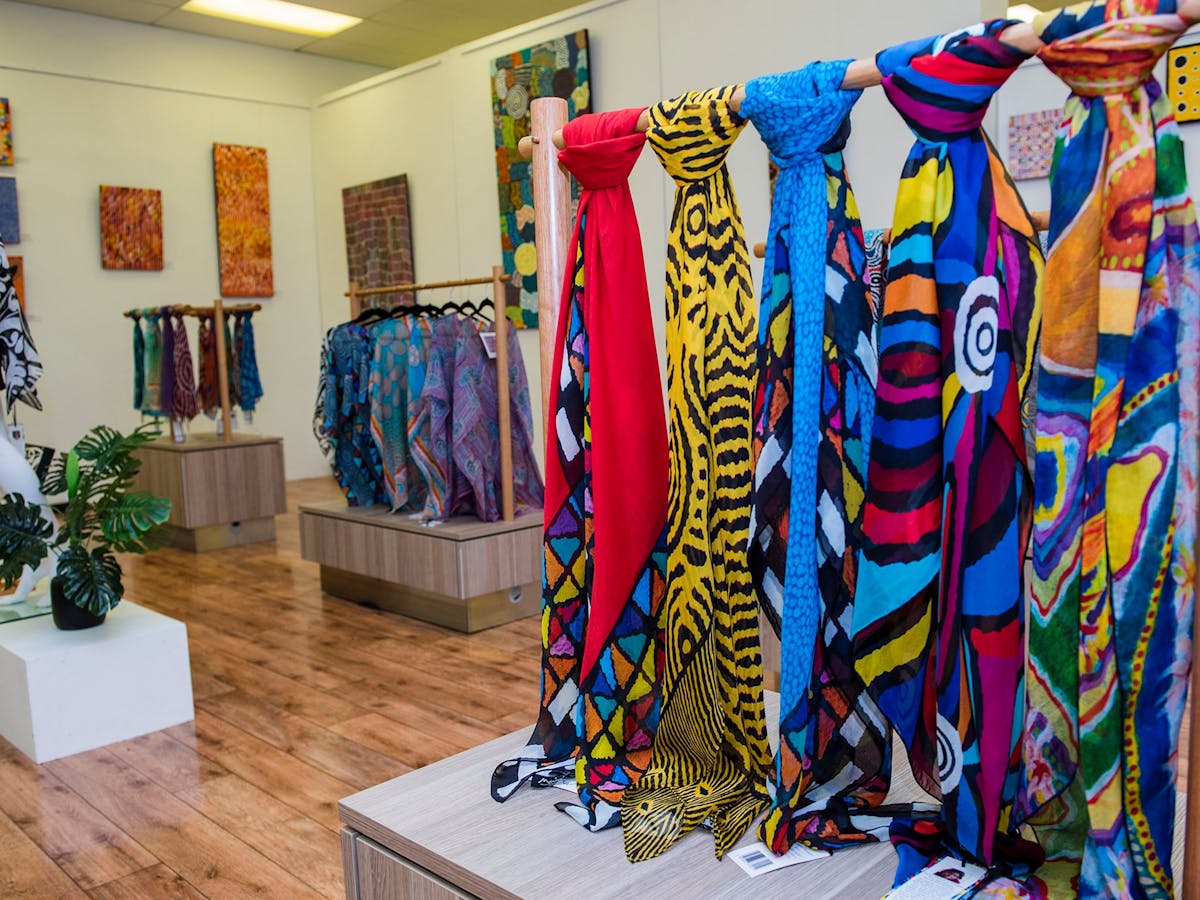 The unique Aboriginal designed fashions come presented in a beautiful box with artist provenance.