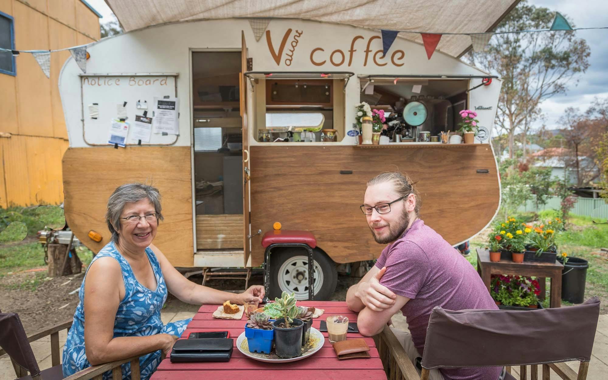 A vintage caravan in a lovely courtyard, Valiant Coffee