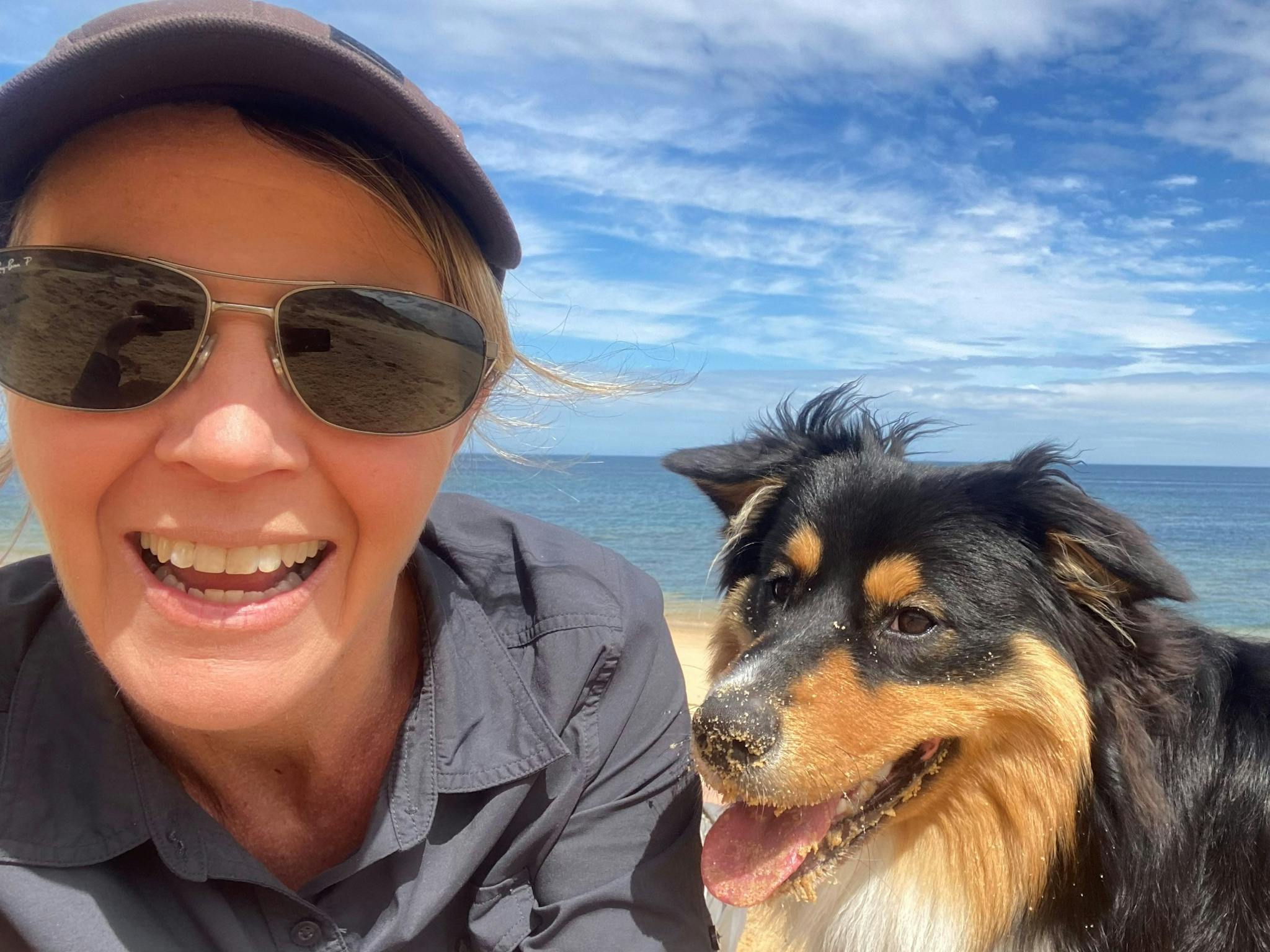 Founder Kim and Distillery dog Gibbs