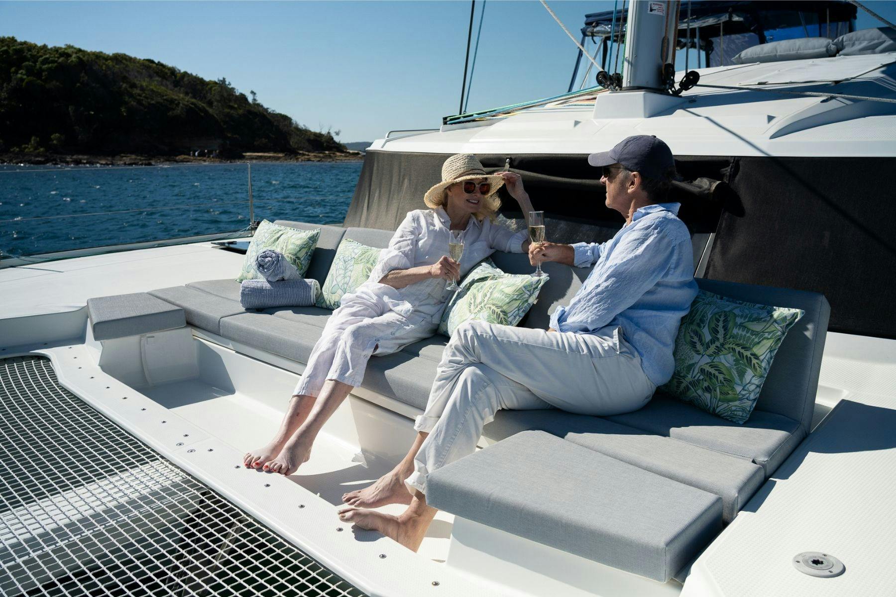 Mature couple on boat