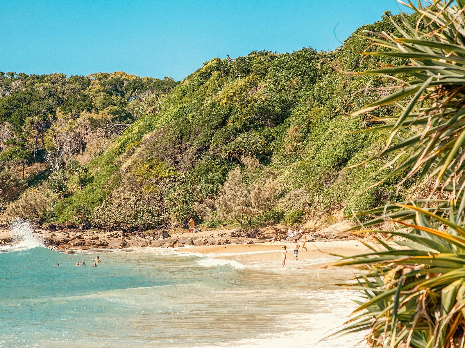 View of First Bay, Coolum Beach from the rock platform, looking south-west.