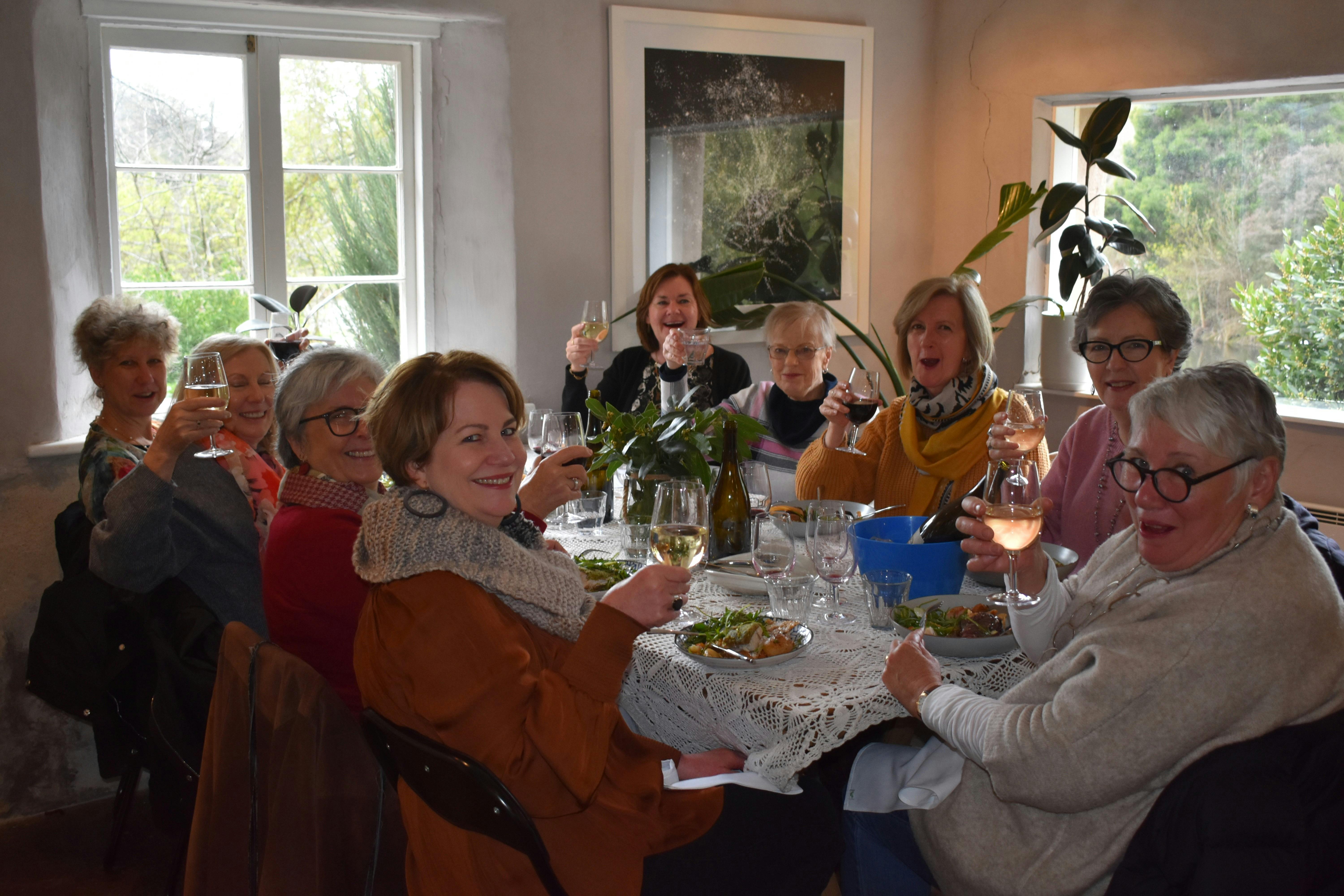 Group eating in the Cellar Door