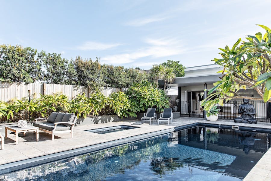 Saltwater pool and heated spa