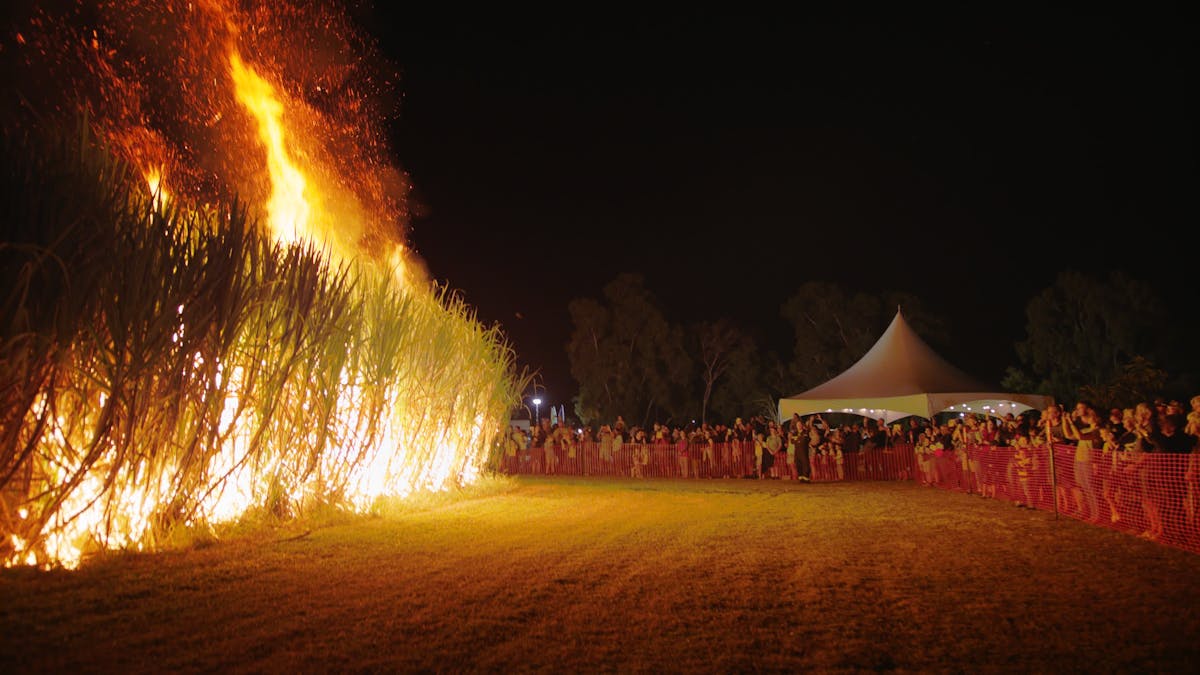 Attendees watching the First Fire of the crushing seson