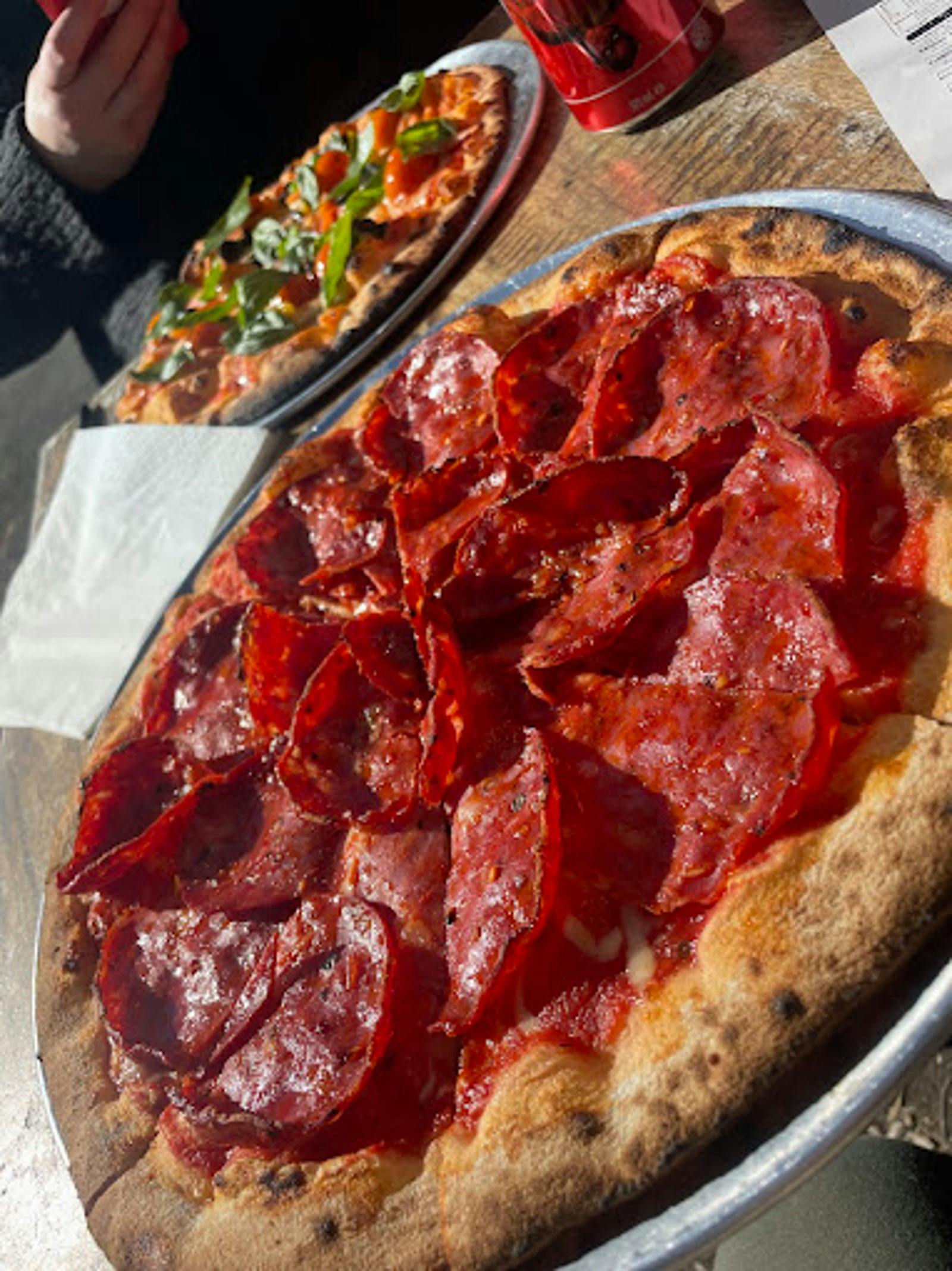 Salami and Vegan Pizza