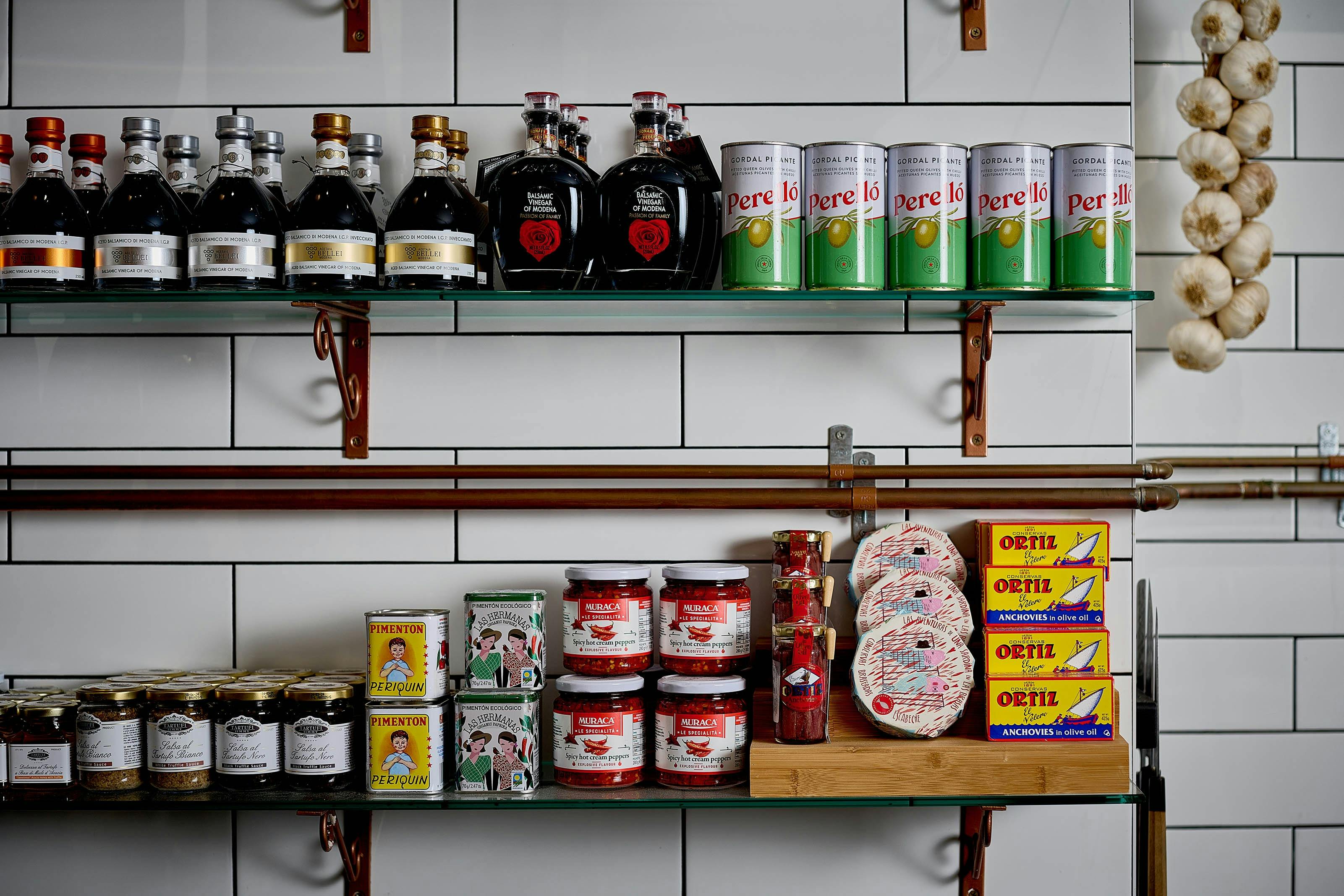 Range of premium Italian retail deli goods including Balsamic vinegar, olives and anchovies