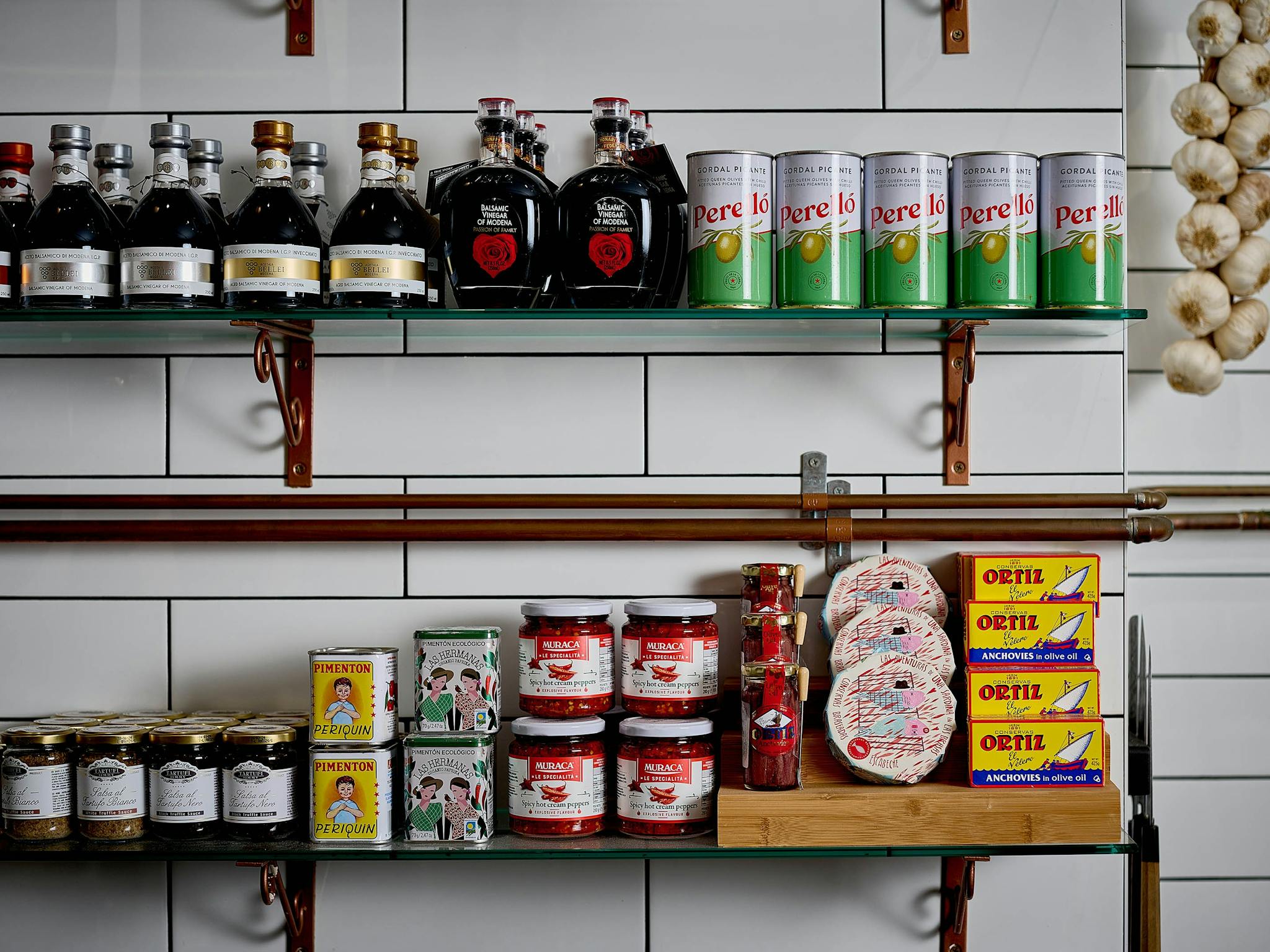 Range of premium Italian retail deli goods including Balsamic vinegar, olives and anchovies