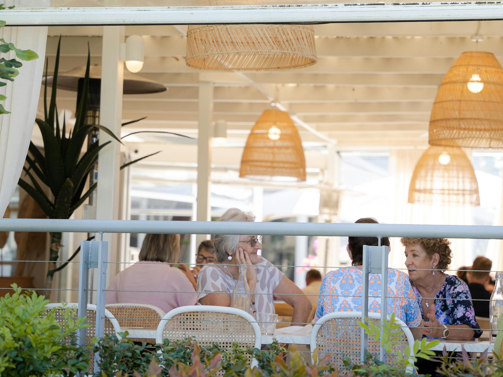 Outdoor Terrace, Light outdoor undercover area, with linen curtains and feature lights Outdoor Terrace, Light outdoor undercover area, with linen curtains and feature lights