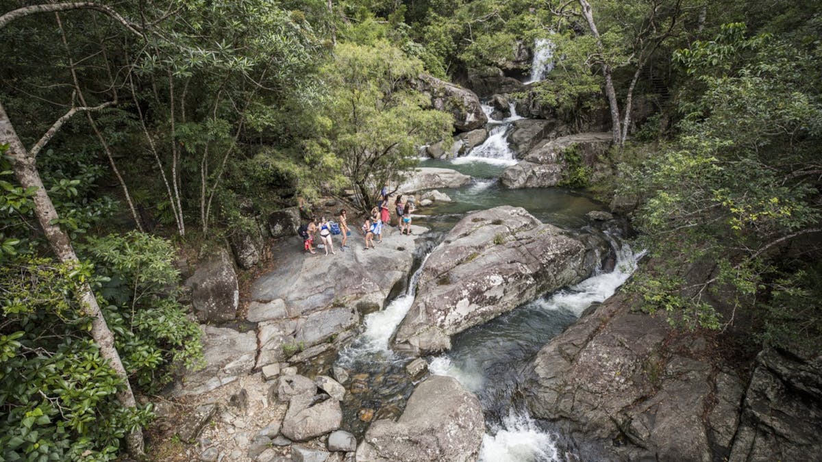 Creek with people