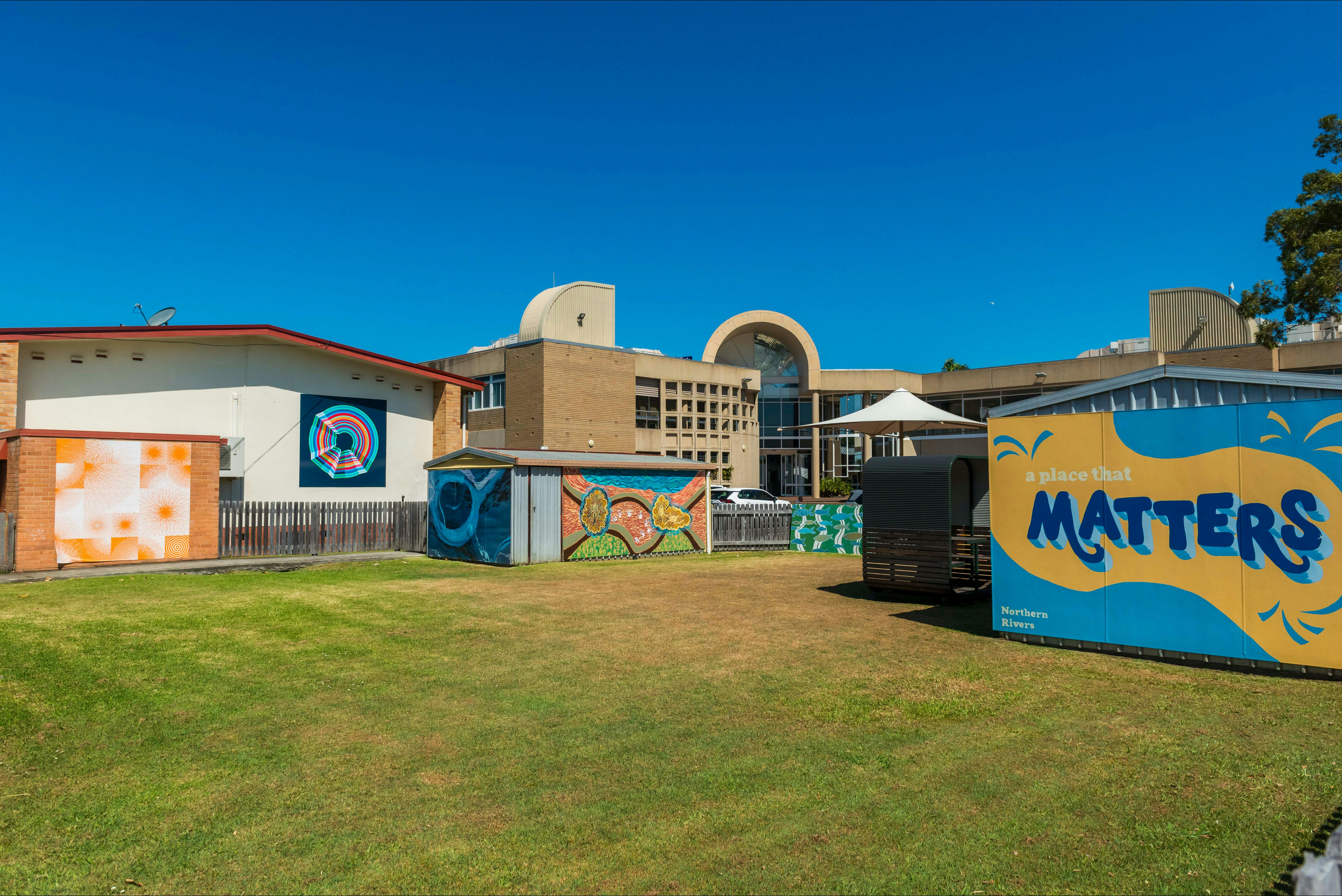 wide shot of the location of the wall mural