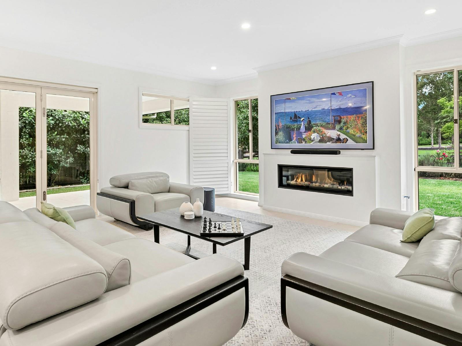 Serendipity lounge room with fireplace