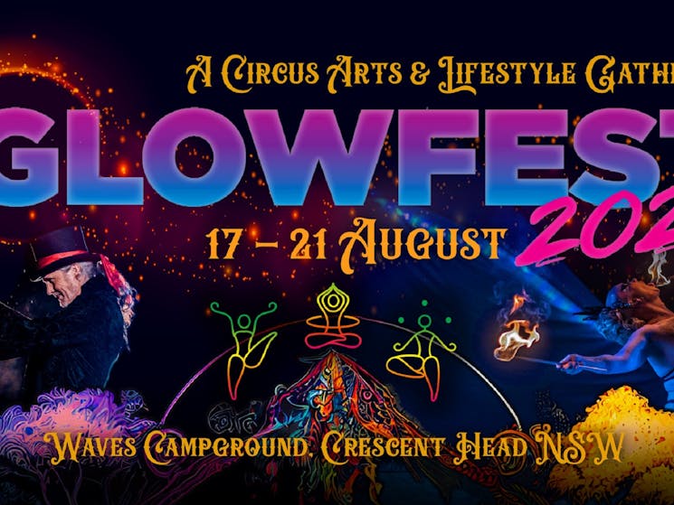 Poster for GLOW Fest 2023 including dates, location & photos of performers