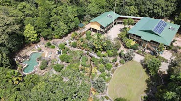 Aerial view of the main house and accommodation block at Licuala Lodge Aerial view of the main house and accommodation block at Licuala Lodge