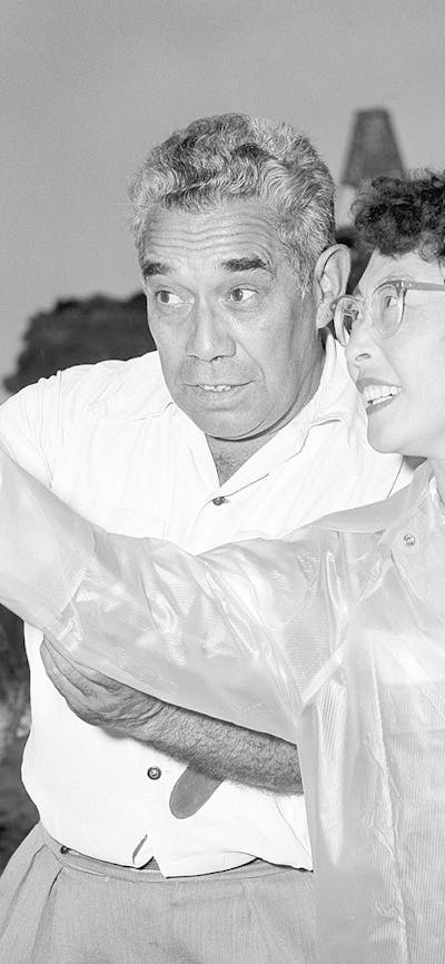 Bill Onus teaches the Republic of Korea’s Junior Red Cross Deputy Director how to throw a boomerang,