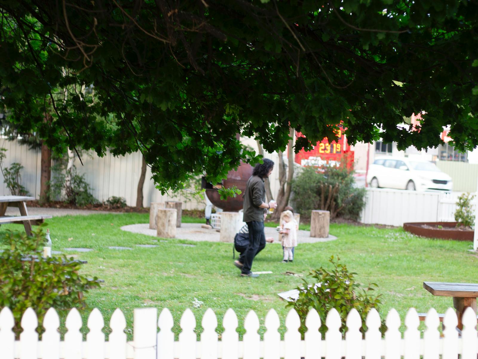 children playing in beer garden, huon valley