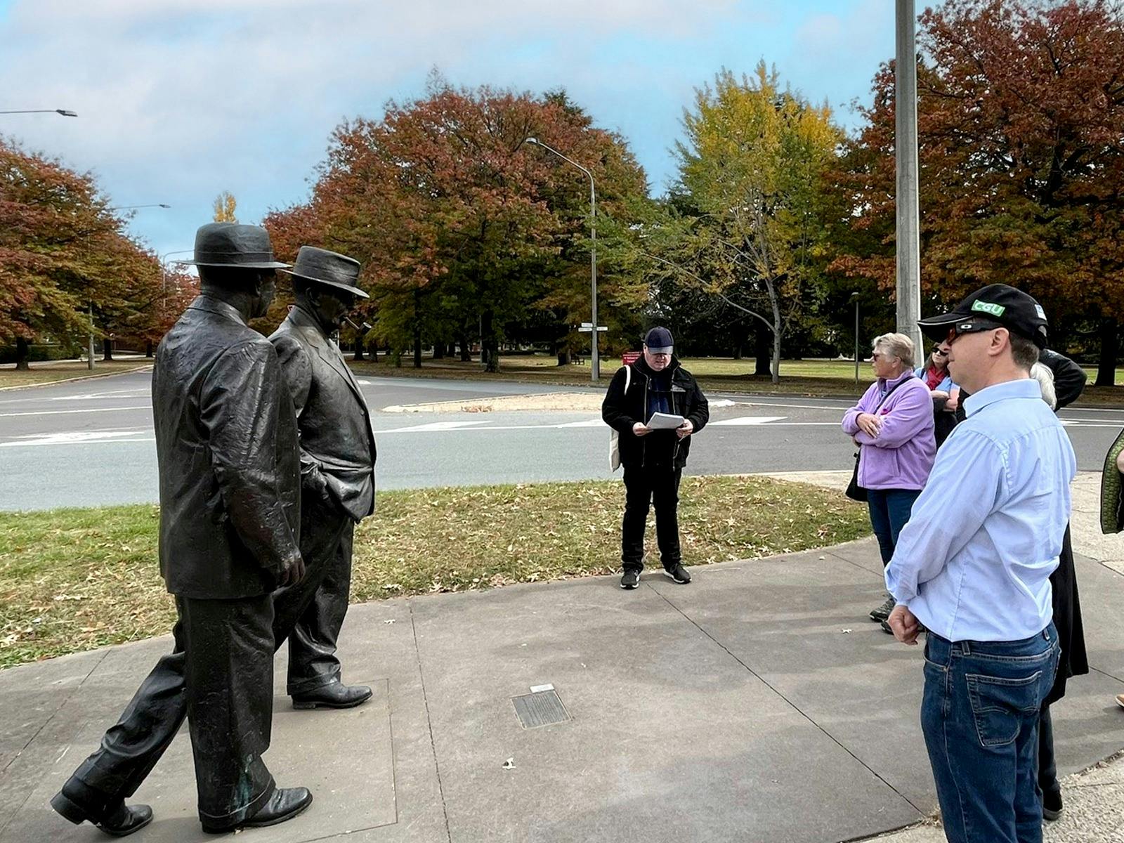 Walking tour observing sculptures of Curtin & Menzies in Barton