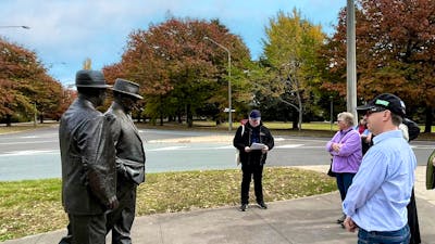 Walking tour observing sculptures of Curtin & Menzies in Barton