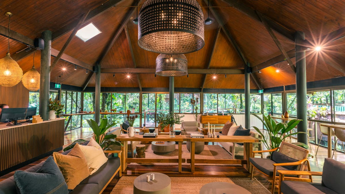 Daintree Ecolodge lounge area with reception and space for guests