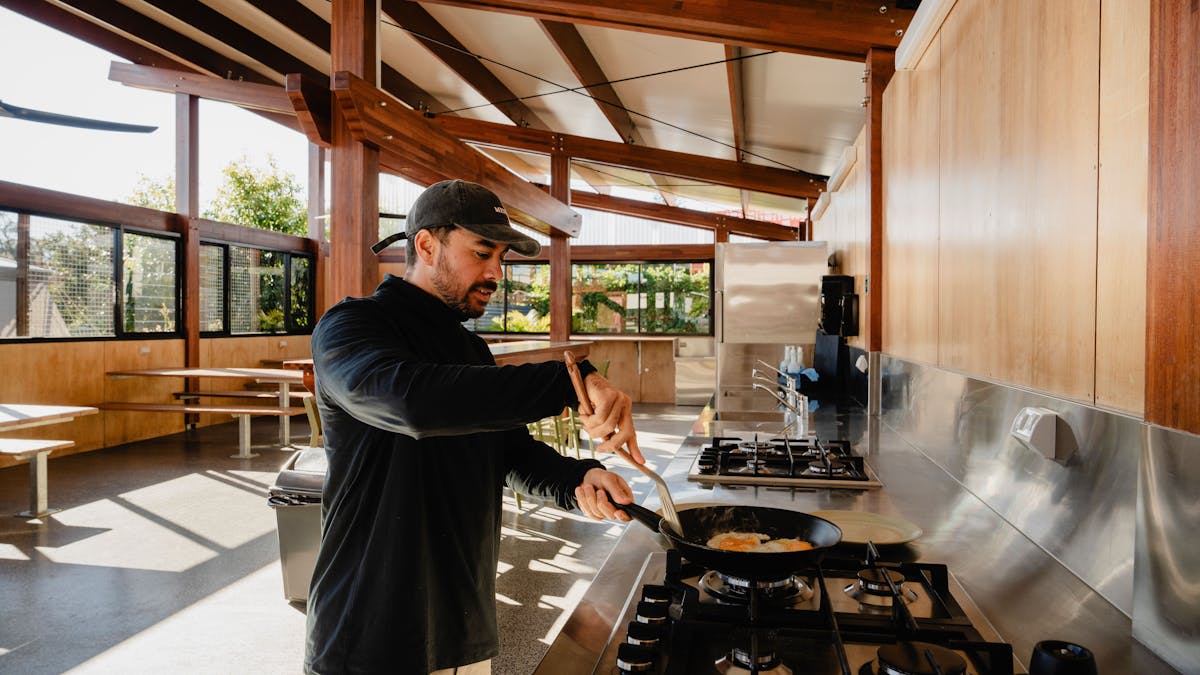 Cooking in the camp kitchen