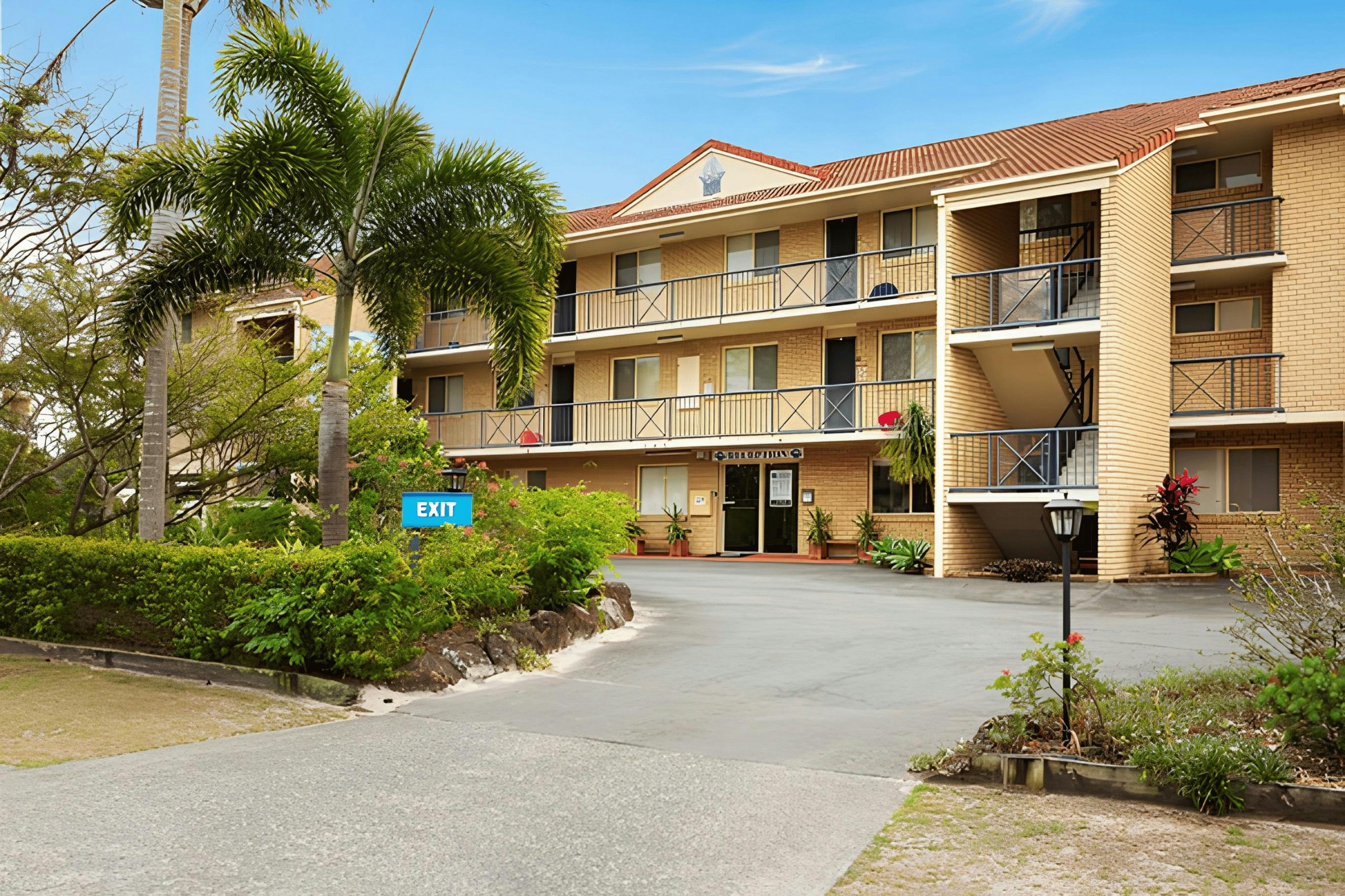 A front view of the resort