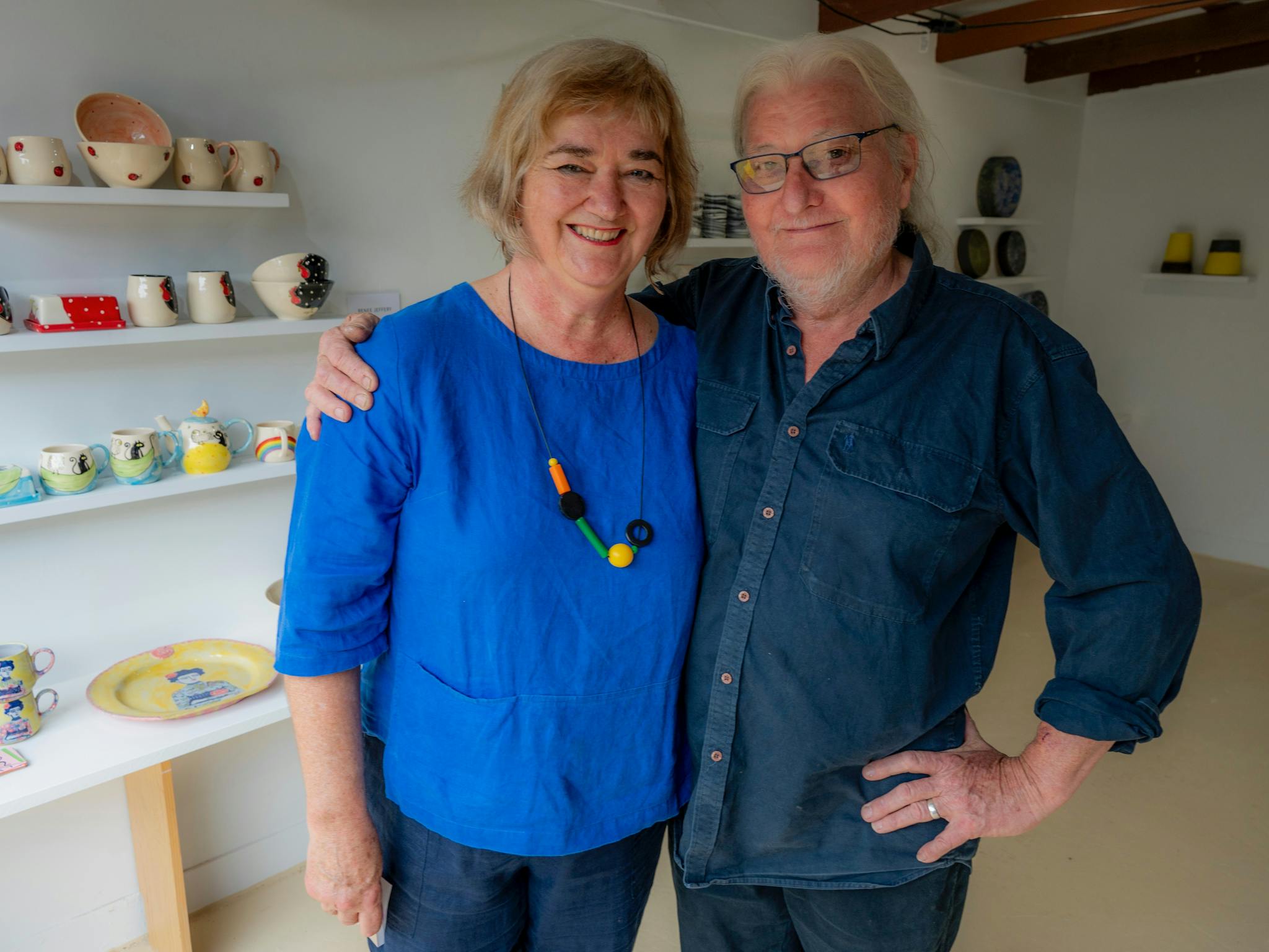 Ceramicists Leonie Lane and John Stewart in their gallery