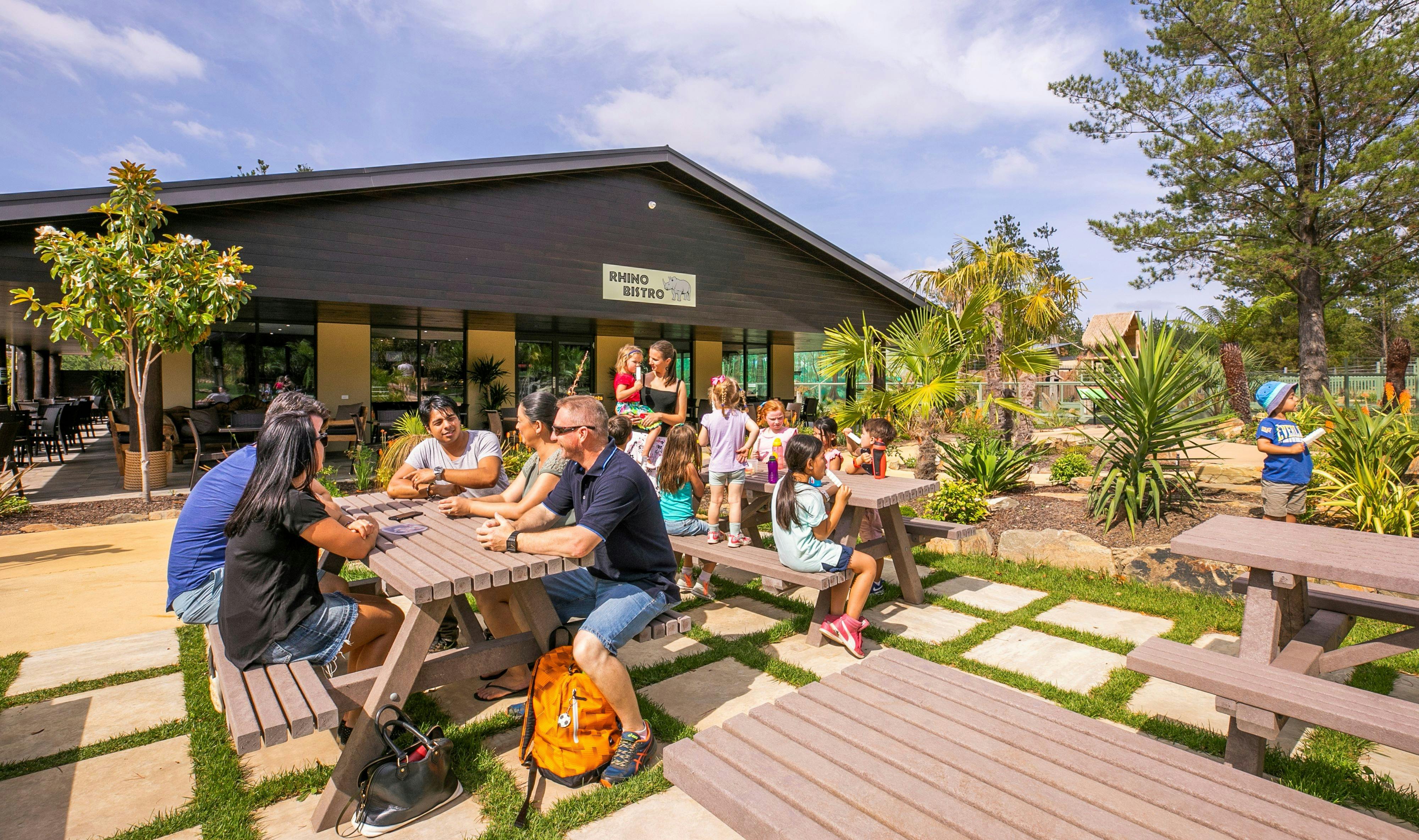 Guests and families enjoying the dining area at the Rhino Bistro / cafe