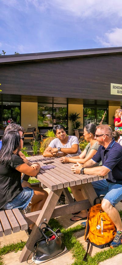 Guests and families enjoying the dining area at the Rhino Bistro / cafe