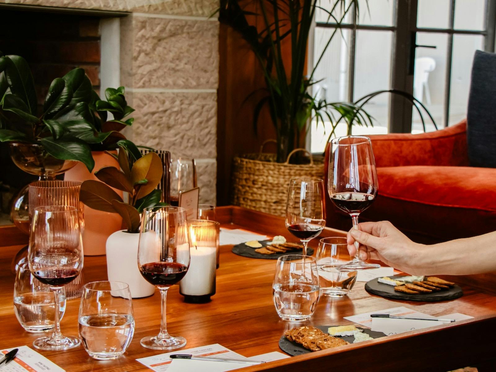 Private Wine Tasting Table Set Up in Luxurious Lounge Surrounds.