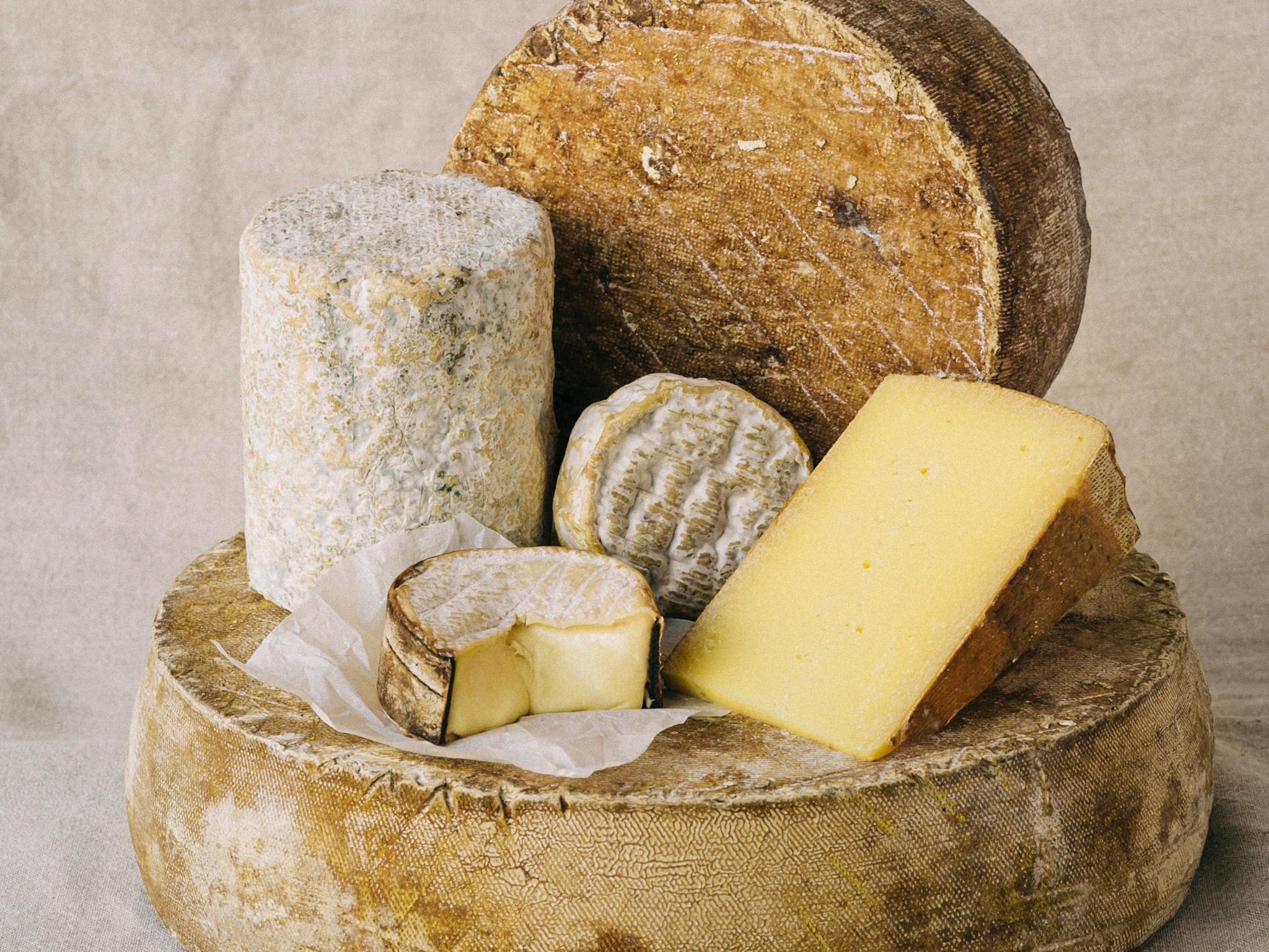 stack of different types of artisan cheeses