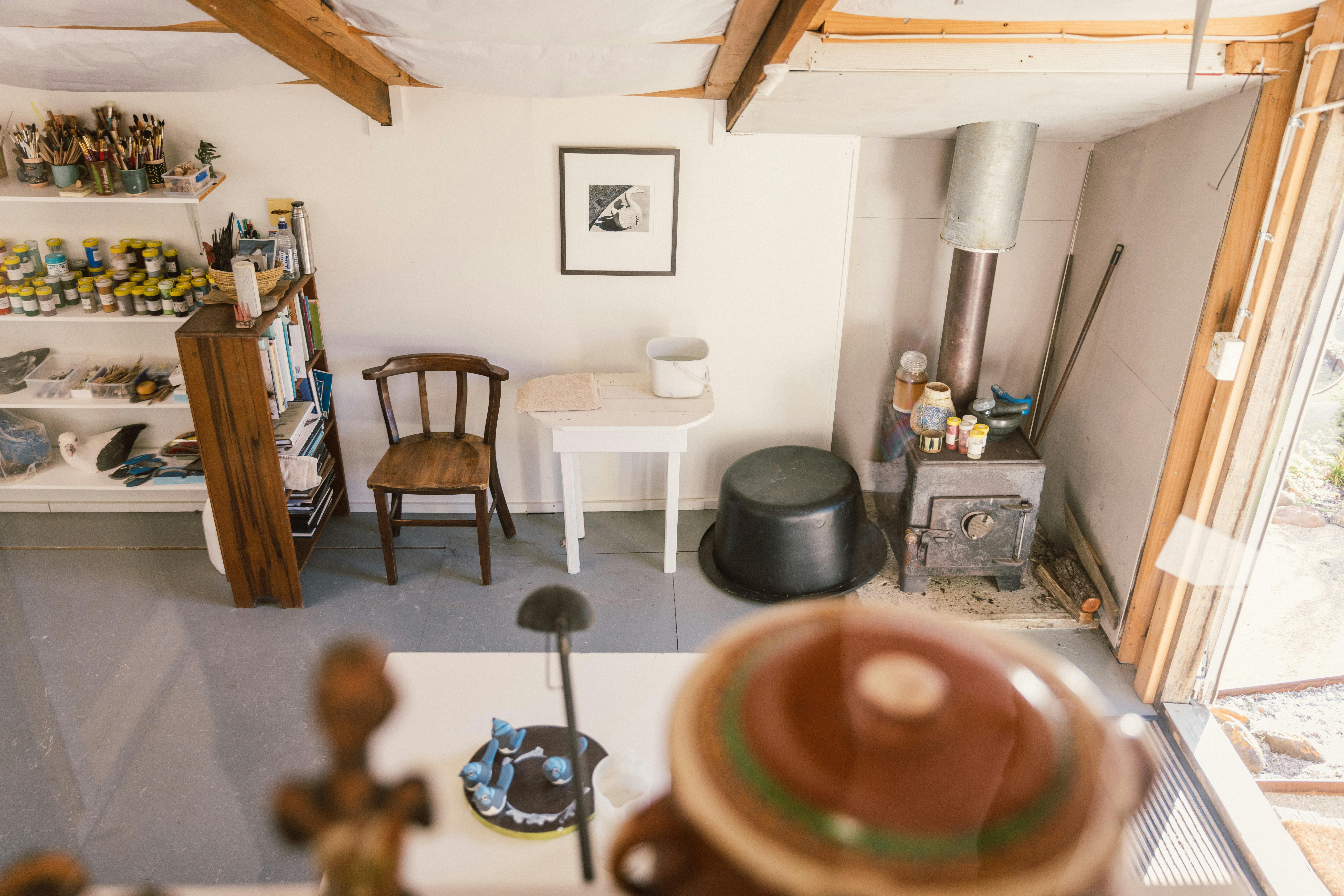 Potters wheel and ceramic studio.
