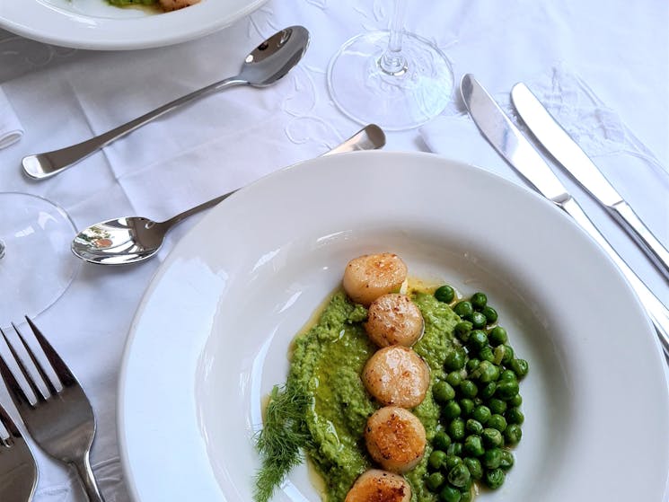 Seared Scallops with Spring Peas - from our Spring Menu