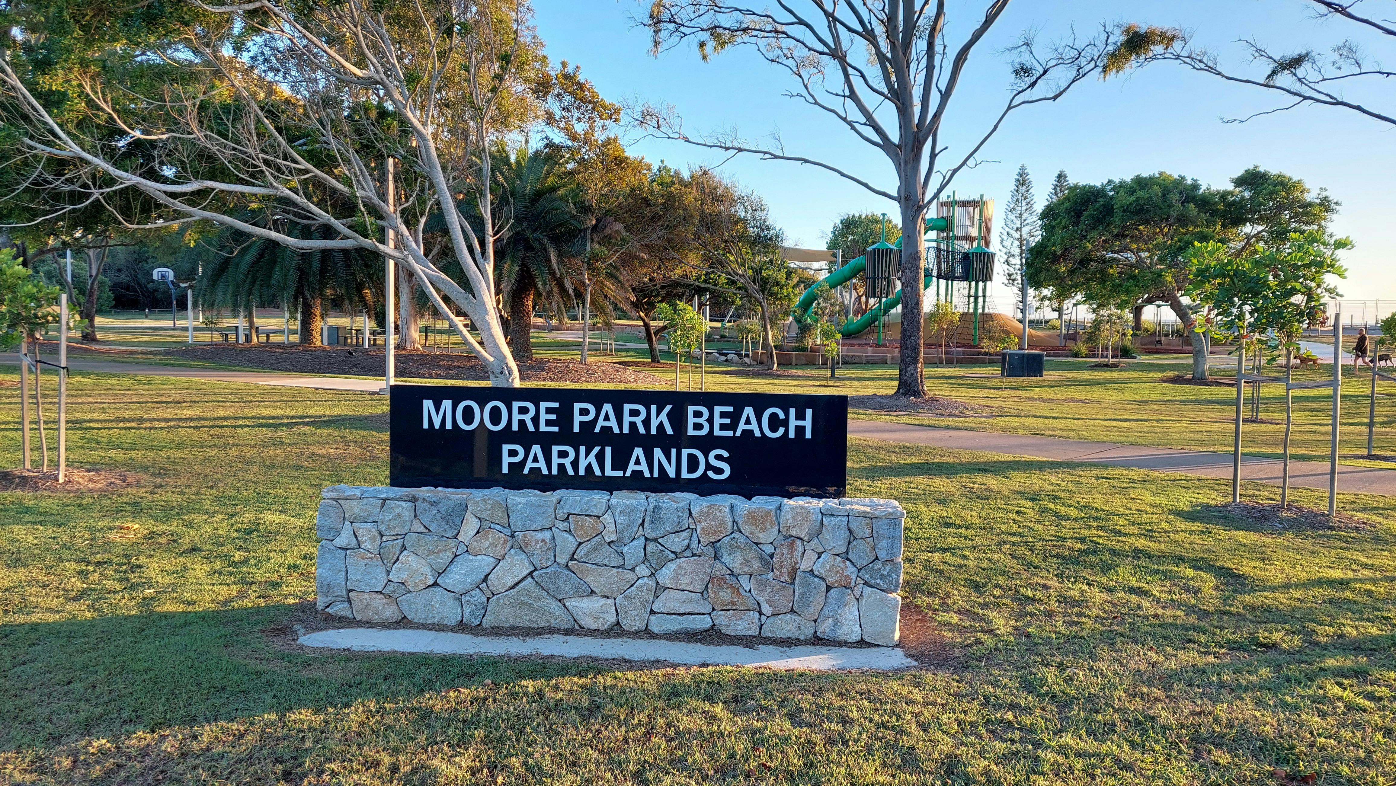Moore Park Beach parklands feature picnic tables, barbecues and a children's adventure playground