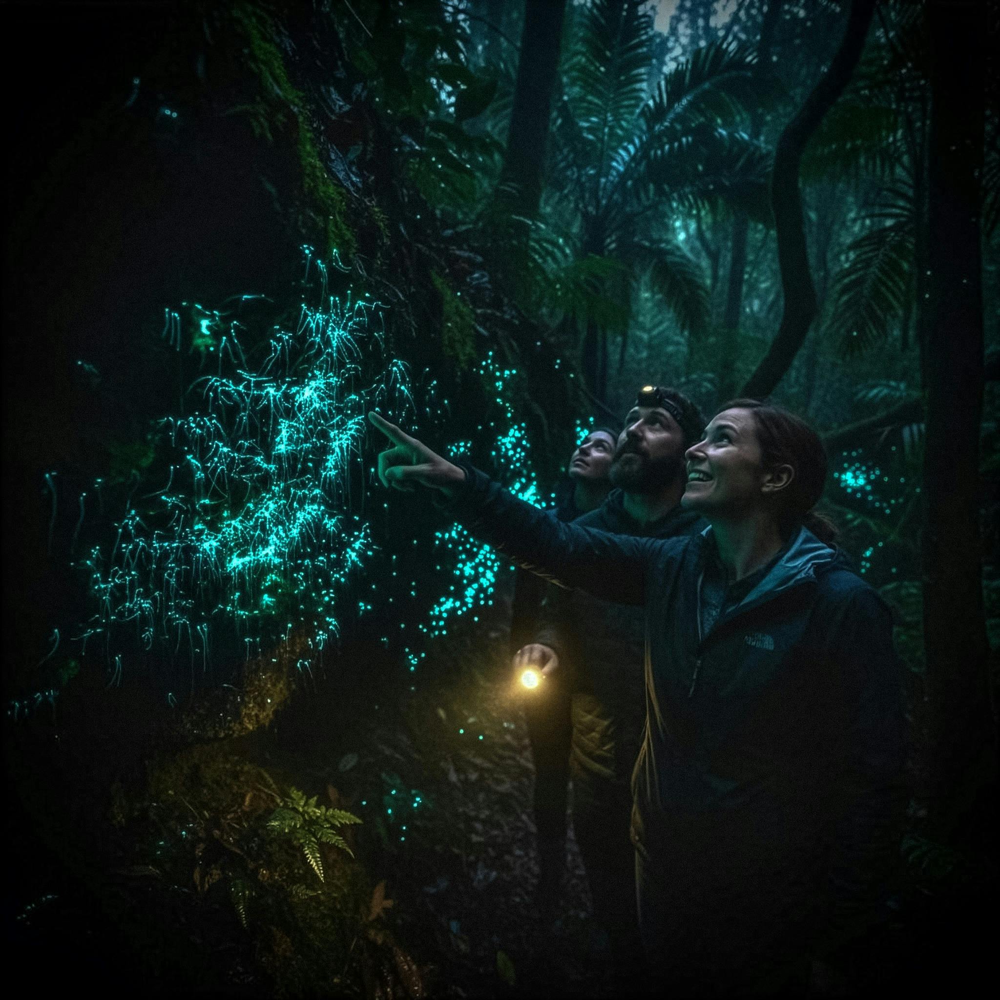 Guests looking at glowworms