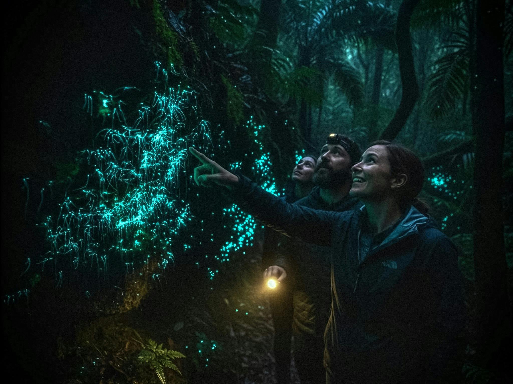 Guests looking at glowworms