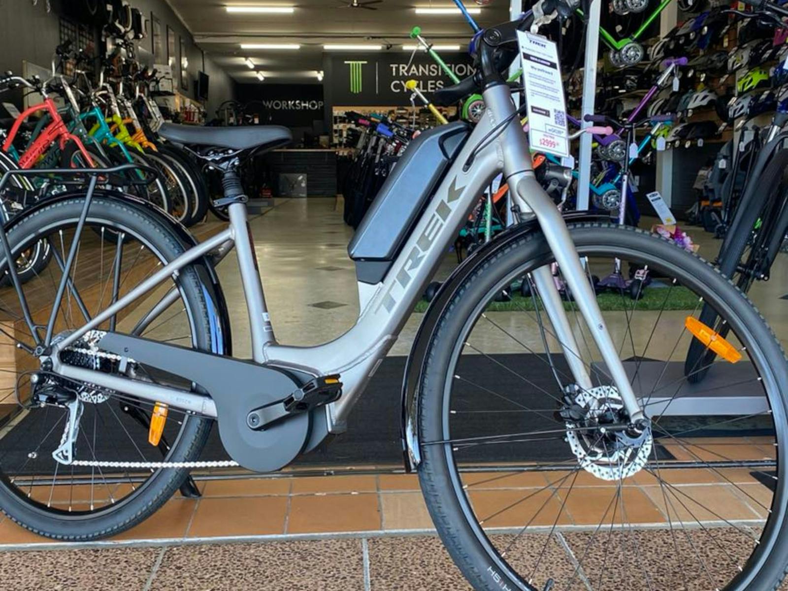 a Trek bike out side of bike shop