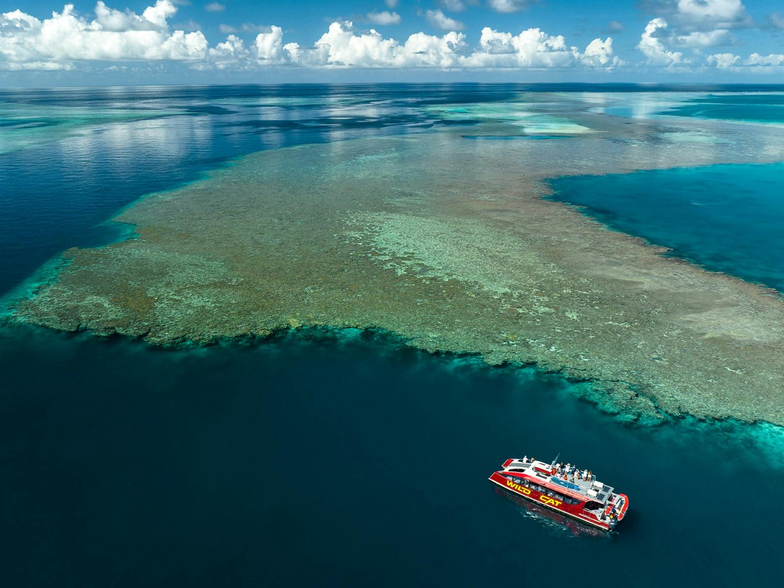 Aerial shot of Outer Reef with vessel in foreground