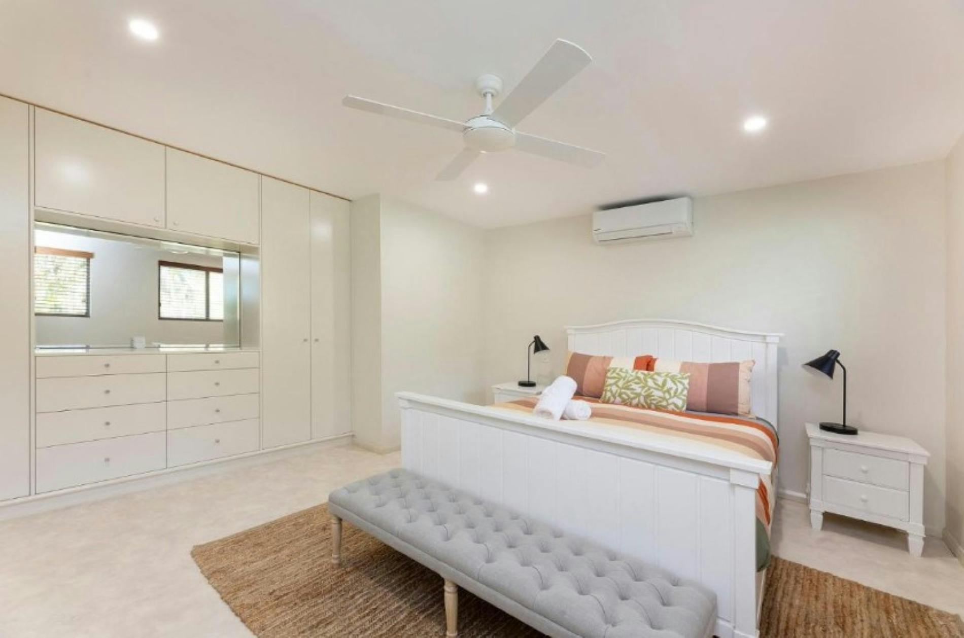 Master bedroom with ceiling fan