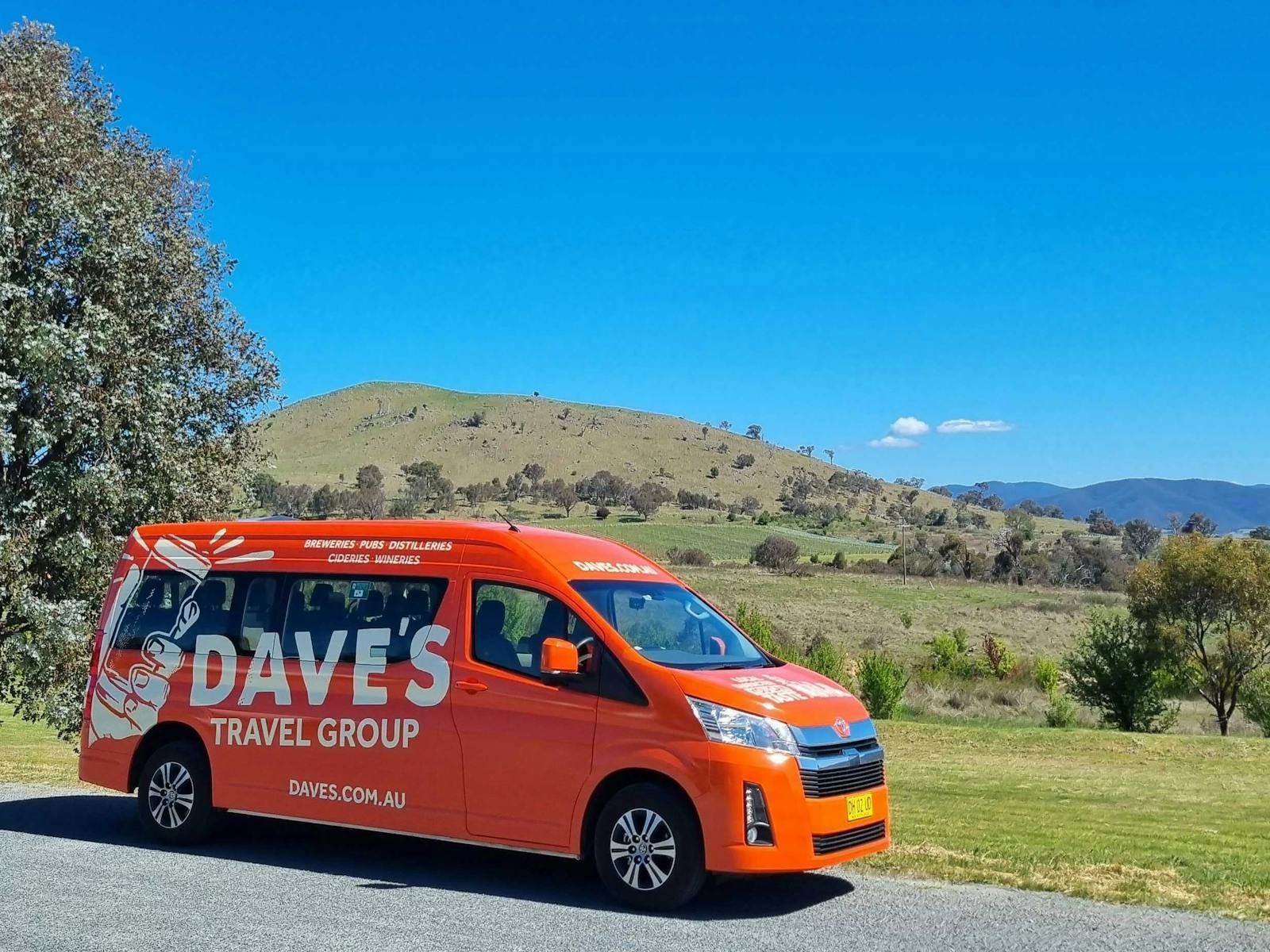 Orange Dave's bus in countryside