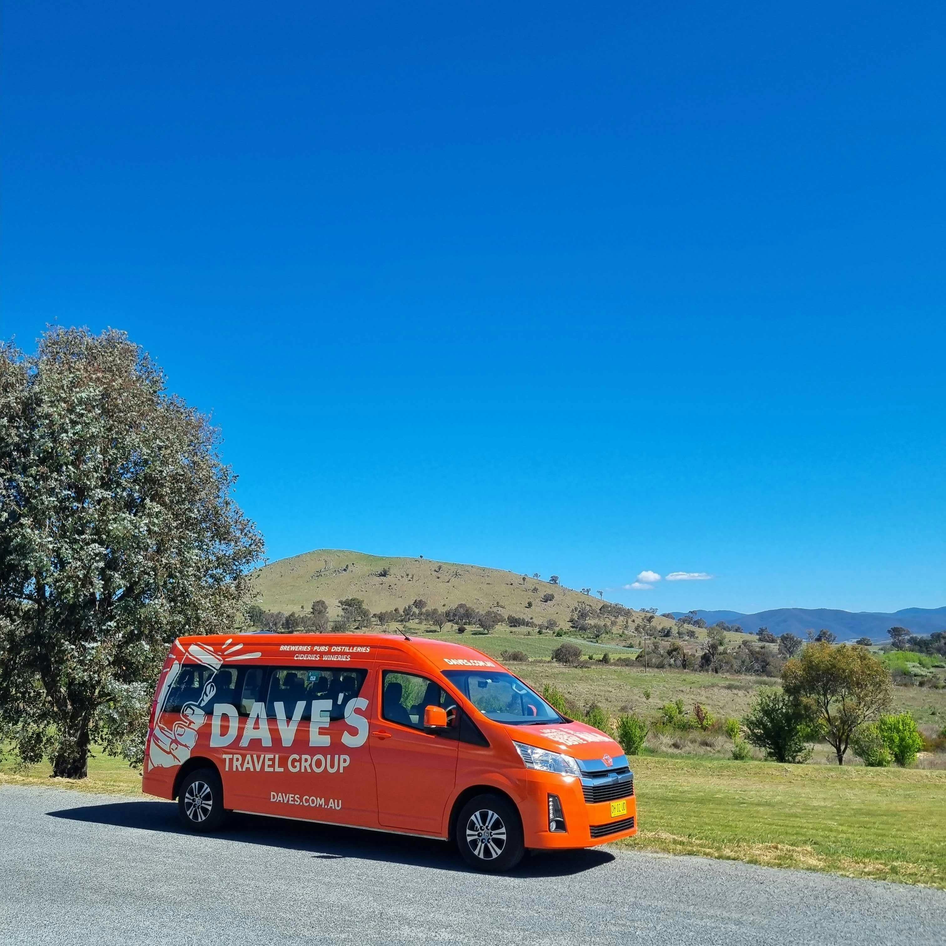Orange Dave's bus in countryside