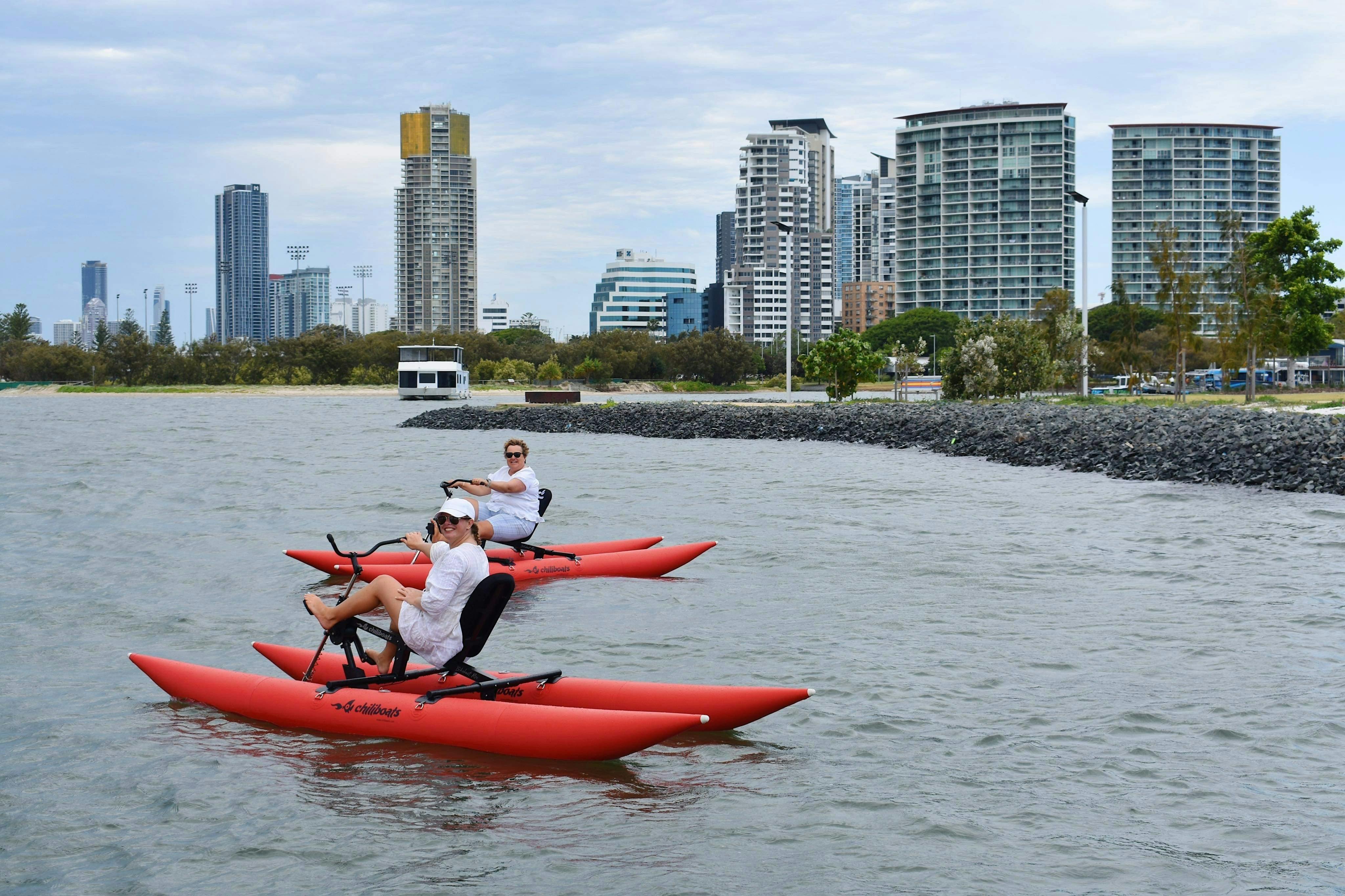 Women on waterbikes on the Gold Coast Braodwater.