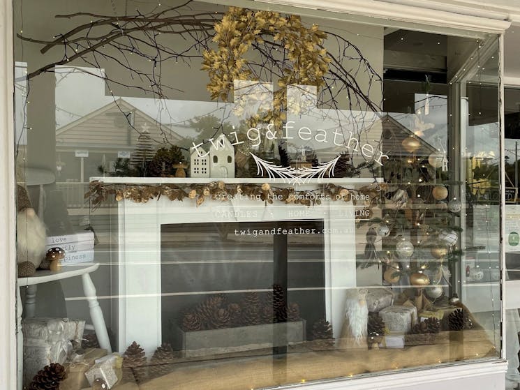 Twig and Feather Christmas Shop Window Display
