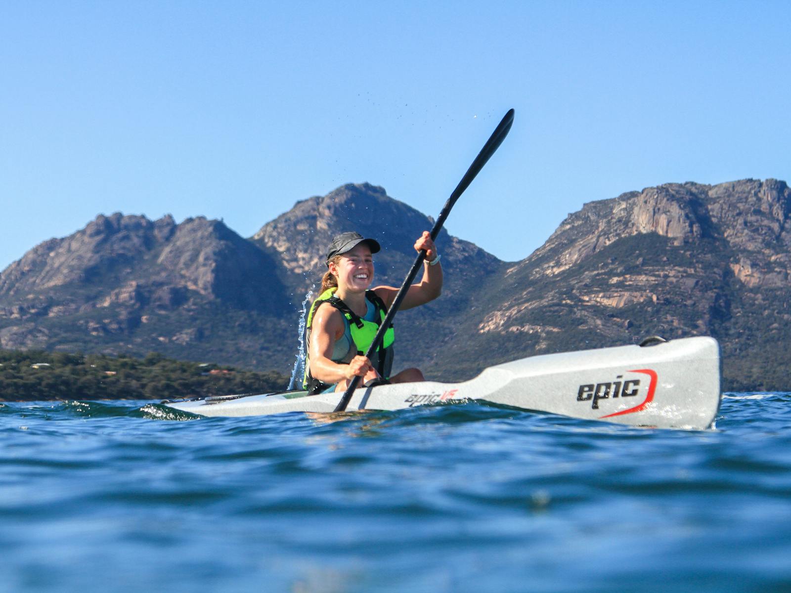Paddling in the Kayak stage of the Freycinet Challenge at Coles Bay in Tasmania.