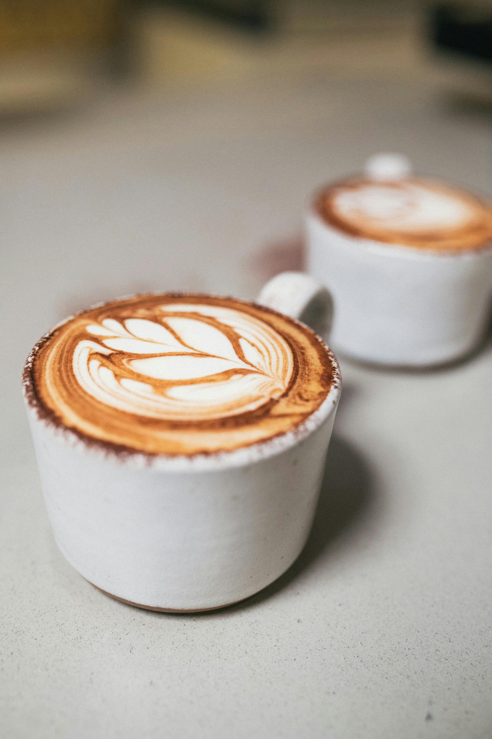 2 cappuccino coffees with latte art