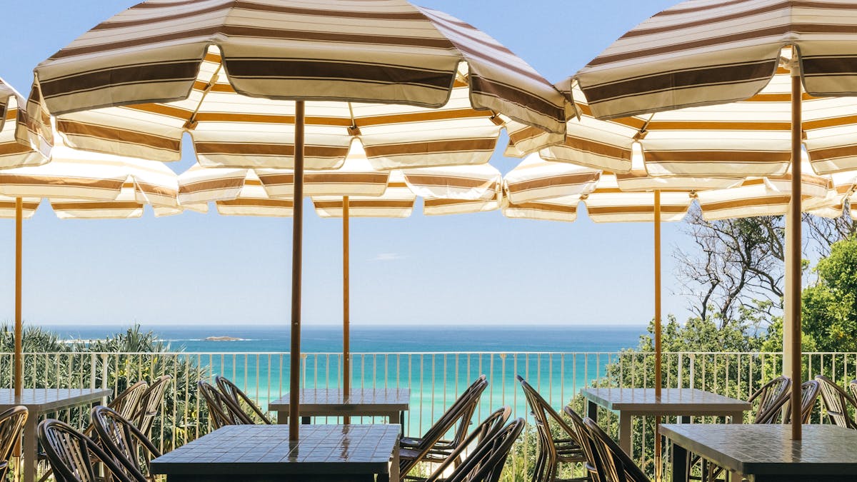 Umbrellas on the deck with ocean view