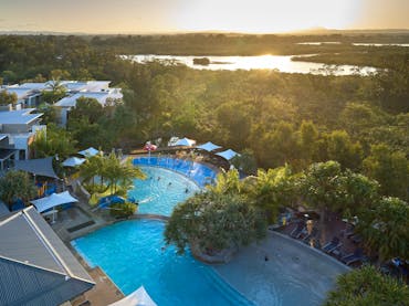 Heated pools and sunset